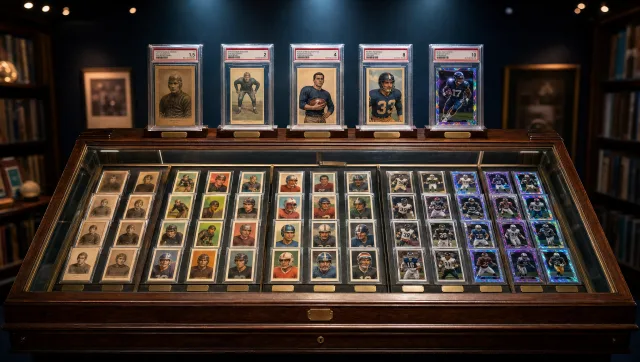 Football cards guide covering rookies, Prizm, Optic, vintage cards, and values