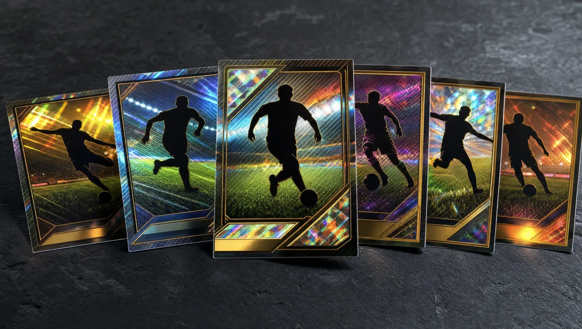 2024-25 Panini Prizm Premier League closing-chapter card stacked with a 2025 Prizm FIFA Club World Cup Chelsea-PSG-final card and a 2025-26 Prizm FIFA flagship Yamal Silver — five-licenses-one-brand Panini Prizm Soccer display