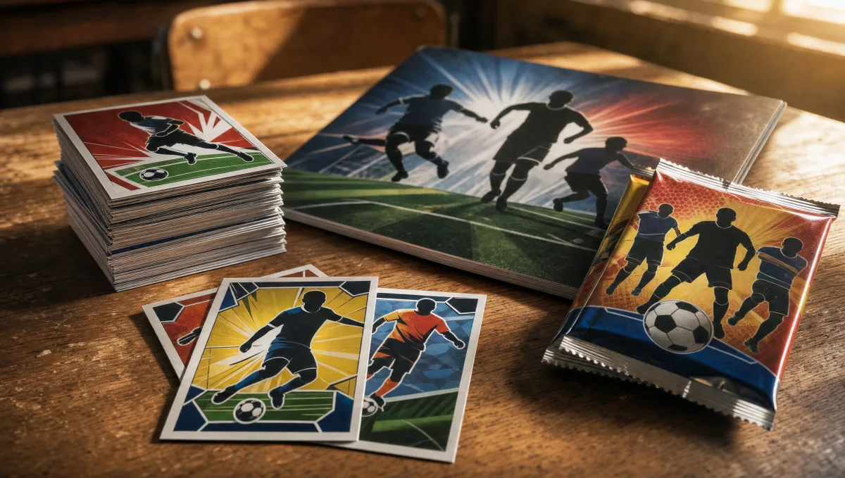 2025/26 UEFA Champions League Topps Match Attax starter pack and binder fanned open on a neutral surface with base cards, a Hall of Fame Chrome insert and a Gold Edge card visible, alongside a PSA-slabbed Topps Chrome soccer refractor representing the upgrade path